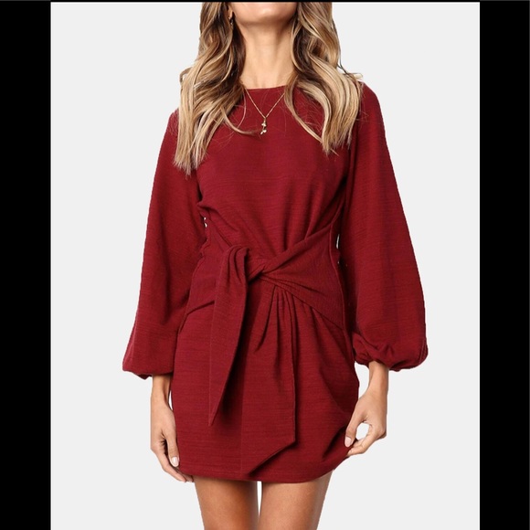 Kenoce Knit Mini Dress With Waist Tie - Picture 1 of 10